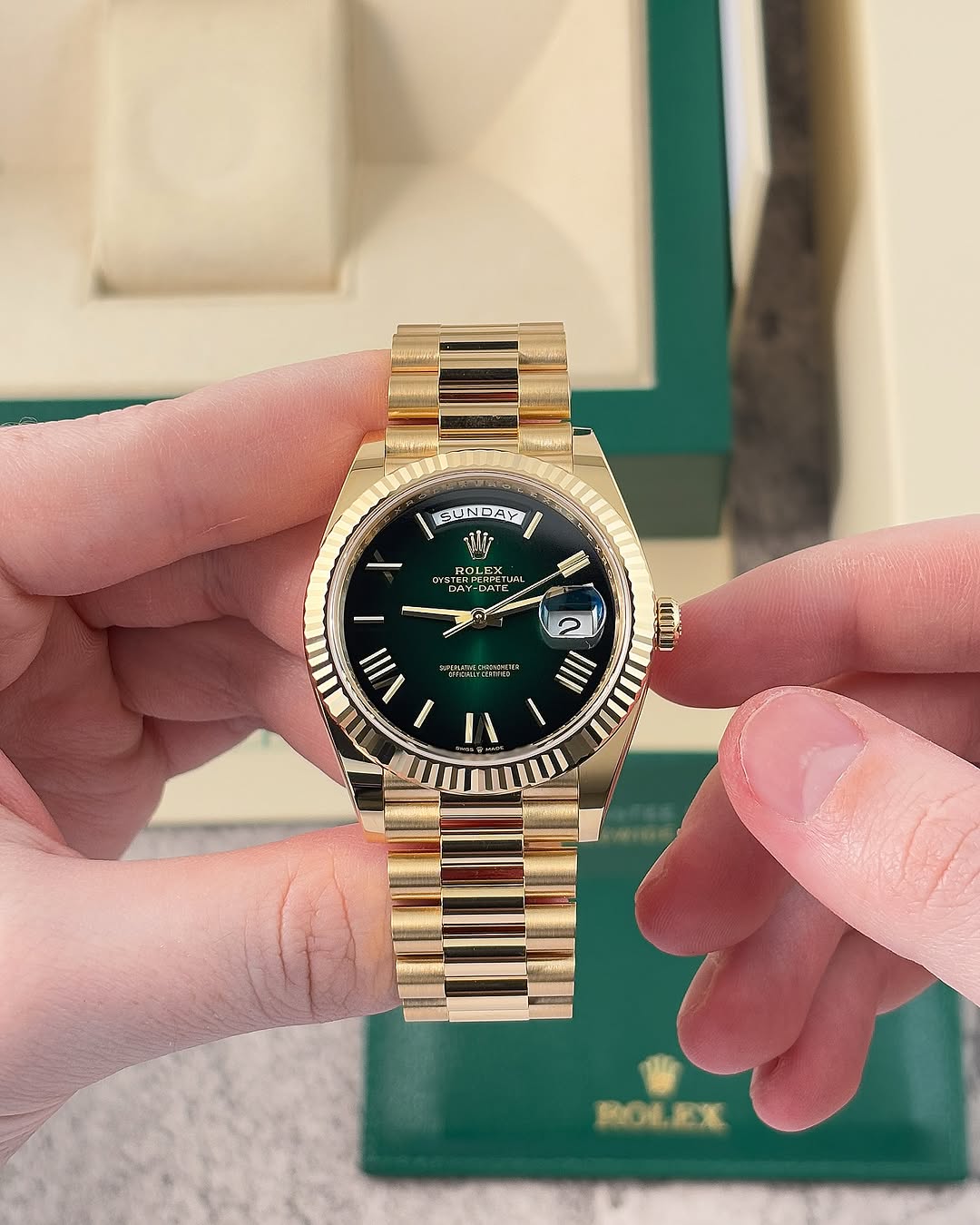 Rolex day date gold green